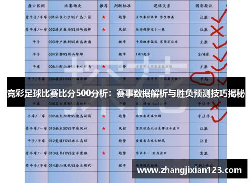 竞彩足球比赛比分500分析：赛事数据解析与胜负预测技巧揭秘