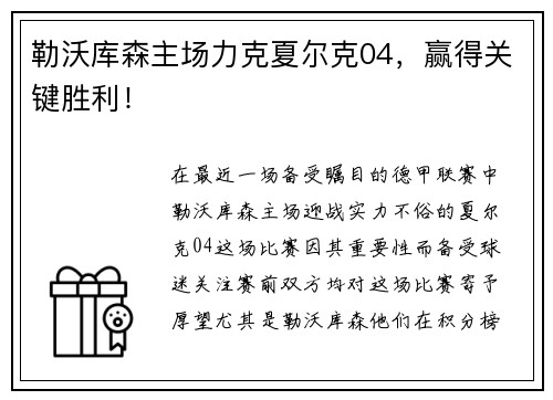 勒沃库森主场力克夏尔克04，赢得关键胜利！